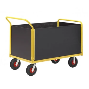 Lagervagn m. plyfaflak  Höga plyfasidor  Luftgummihjul   Vikt: 52 kg Maxlast: 400 kg