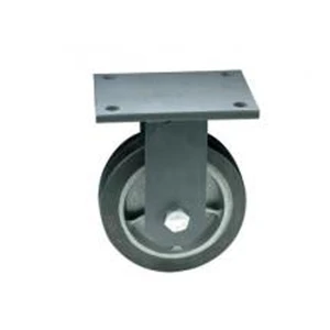 Kraftigt stålhjul Ø200×60. Elastisk gummibana. Stålfälg. Fastbygel, Platta. Finns i fler storlekar..