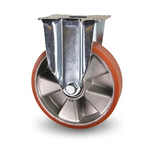 Industrihjul Fast. Aluminium Polyuretanbana. Kullager, Platta