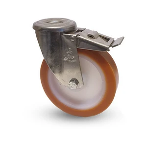 Industrihjul - Polyuretan - ROSTFRITT - Broms, Centrumhål. Finns i fler storlekar..