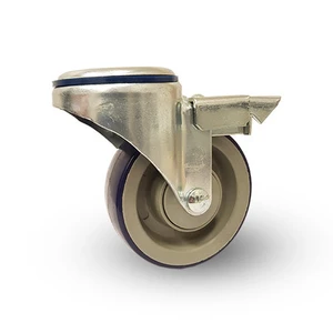 Containerhjul. 100x36 mm. Polyuretanbana. Centrumhål, broms. Kullager