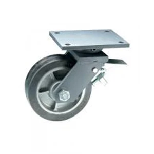 Kraftigt Länkhjul Ø200×60. Elastisk gummibana. Stålfälg. Platta, Broms. Finns i fler storlekar..