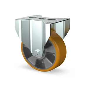 Industrihjul Fast Ø160. Aluminium Polyuretanbana. 800Kg. Kullager, Platta