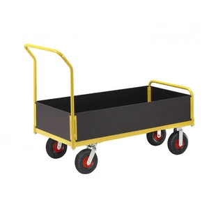 Lagervagn m. plyfaflak  Låga plyfasidor  Luftgummihjul   Vikt: 44 kg Maxlast: 400 kg