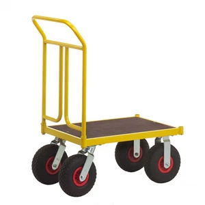 Lagervagn  Med plyfaflak  Luftgummihjul  Vikt: 29 kg  Maxlast: 400 kg  Finns i flera storlekar